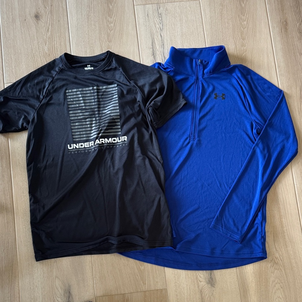 Under Armour Black Graphic Tee and Royal Blue Quarter-Zip Size Large